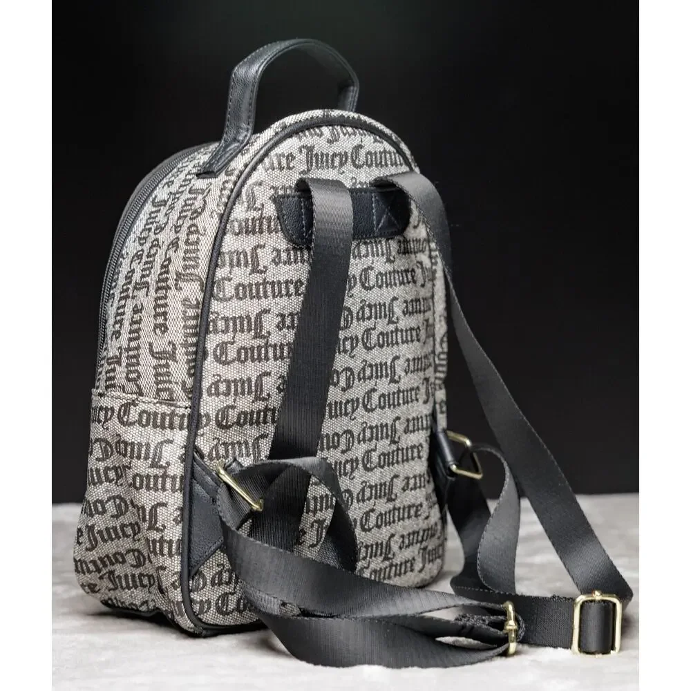 Juicy Couture Black Gray Logo Goth Our Zip Says it All Backpack Gold Hardware